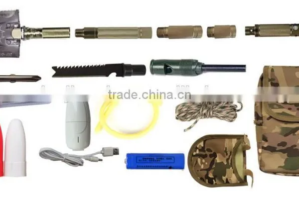 Utility Camping Outdoor Equipment/Multifunction Camping Shovel Equiped With Powerful Outdoor Led Flashlight