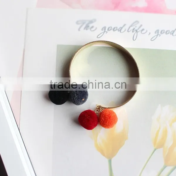 Colorful Pom Pom Gold Cuff Bangle Bohemian Pompon Cuff Bangle photo-4