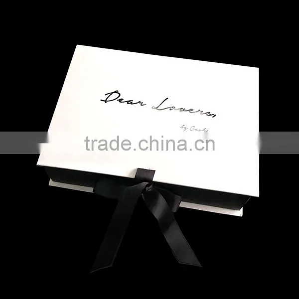 Zeal-X Custom White Ribbon Closure Book Shape Sexy Lingerie Packaging Box