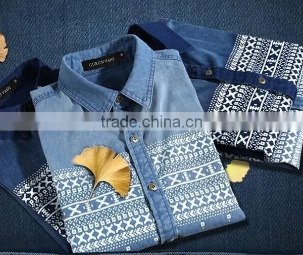 Men's Printed Denim Shirts Short Sleeve Denim Shirt For Men Washed Denim Casual Shirt photo-4