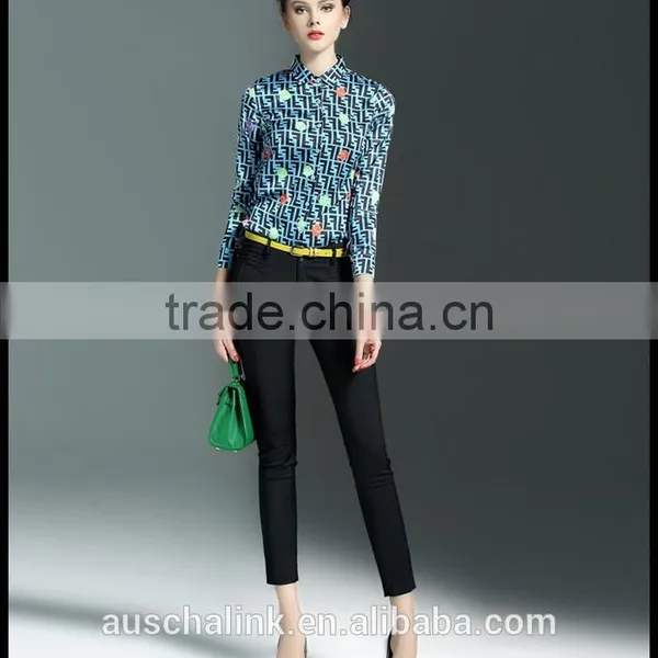 Latest Western Long Sleeve Lapel Print Shirt Design for Women photo-4