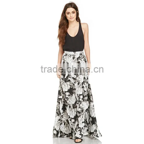 MGOO Latest Design Fashion Maxi Skrits For Women With White Floral Block Print A Line Floor Length 15146A121 photo-3
