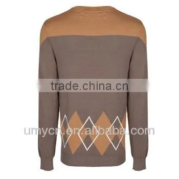 Men's Ribbed Embroidery Applique Diamond Jacquard Design Pullover Sweater photo-2
