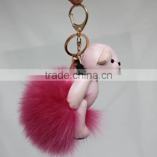 Myfur Customized Animal Little Bear Attached Real Fox Body Fur Ball Bag Charm Keychain photo-2
