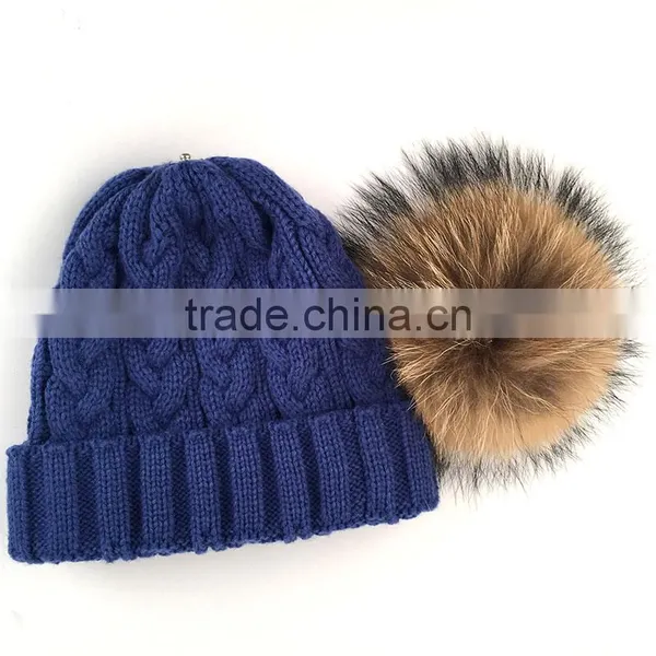 Myfur Raccoon Fur Ball Top Knit Hat for Unisex Adult Beanie Hat Wholesale photo-3