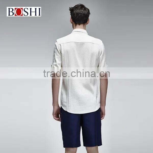 2015 New Stylish England Style Tops For Solid White Linen Leisure Shirt photo-5