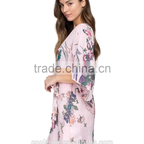 100% Silk Regular Fit Floral Pattern Kimono Robe,fashion Open Front Kimono Robe photo-3