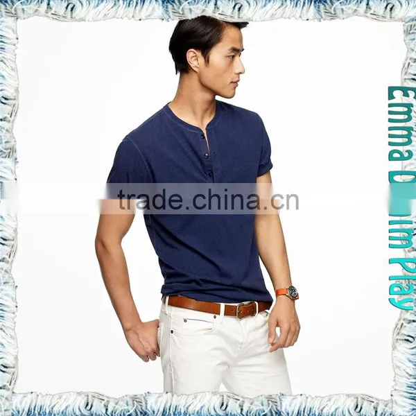 2017 Customized Designer Mens Navy Button Placket Collar T-Shirts photo-2