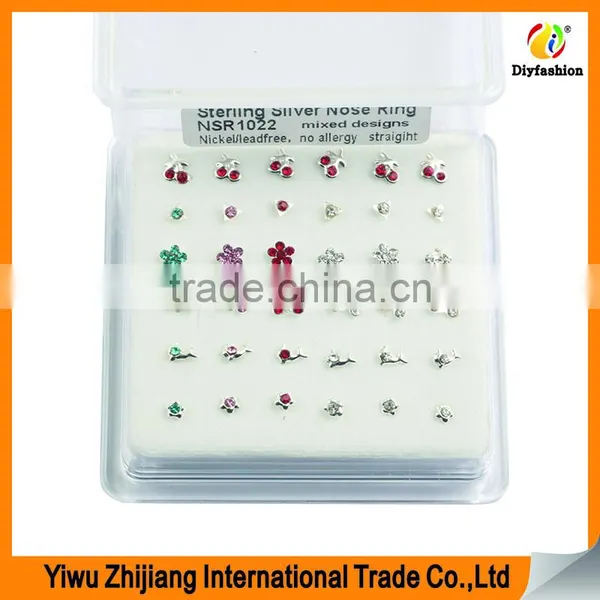 925 Silver Jewelry Flower Diamond Nose Stud With Ball Pericing Body Jewelry photo-3
