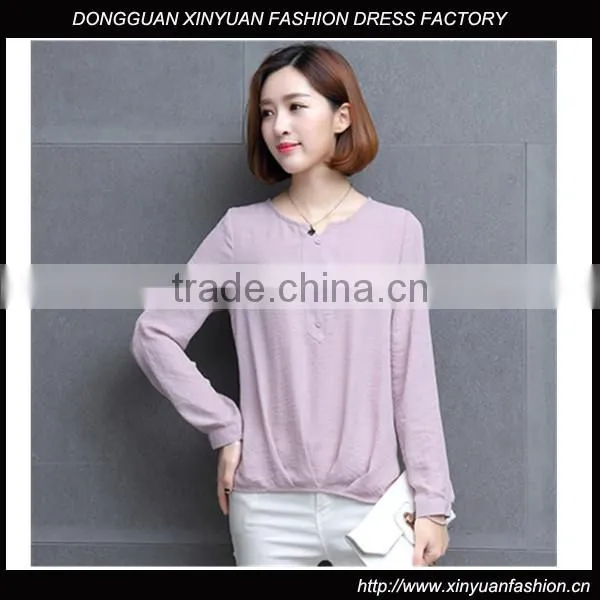 Casual Women Wear Loose Long Sleeve Chiffon Blouses,Wholesale Fashion Polyester Chiffon Women Tops and Blouses
