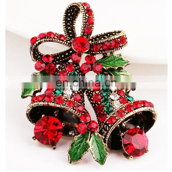 A038 Christmas Gifts Pins And Brooches For Women Small Bell Heart Rhinestone Brooch Female Bijoux photo-5