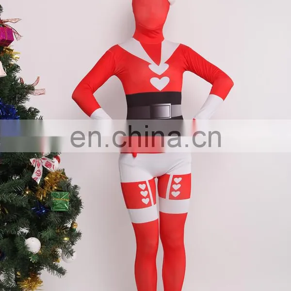 Red Santa Claus Mrs. Claus Full Body Spandex Lycra Zentai Catsuit Skin Suit Cosplay Costume