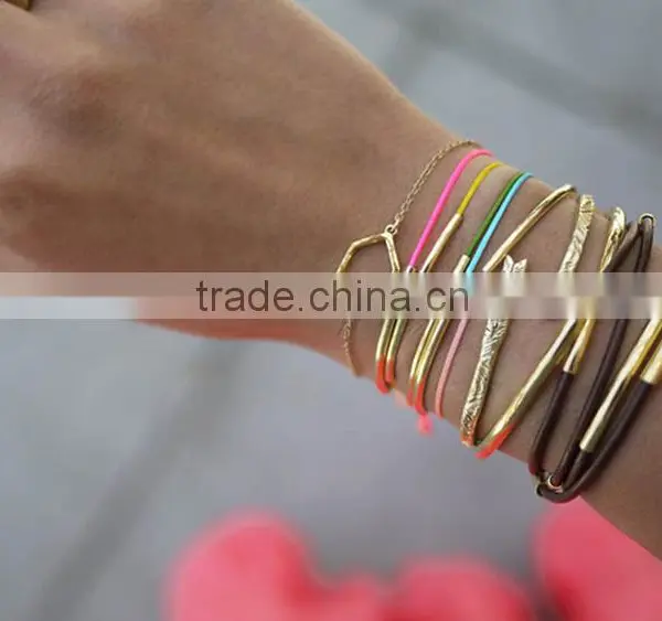2016 Custom Design Colorful Leather Silver or Gold Plated Brass Bracelet photo-5