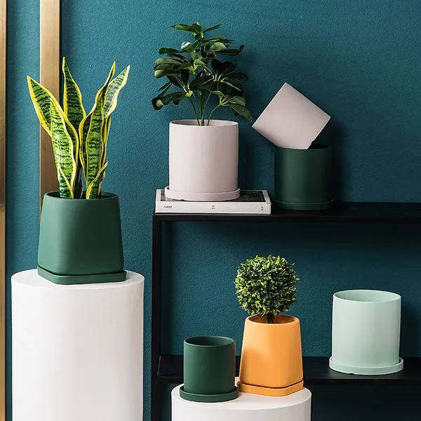 Morandi Color Fresh Round Ins Style Ceramic Vase Flowerpot For Scindapsus Aureus Potted Plant photo-4