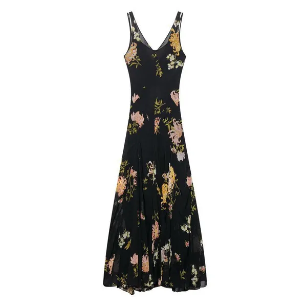 2025 Summer New Women's Suspender Temperament Printed Sleeveless V-neck Long Dress photo-2