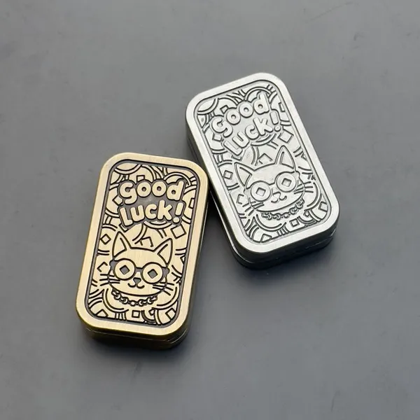Lucky Cat Metal Push Card EDC Fidget Toy Magnetic Slider Stress Relief Gadget for Adults Students OEM Service Available