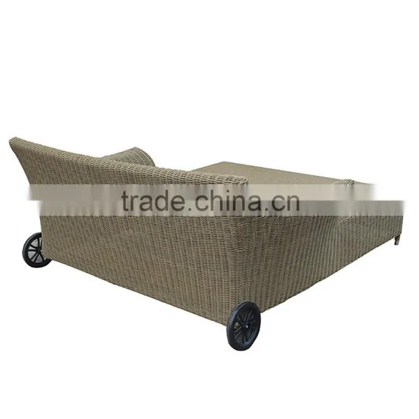 Outdoor Rattan Furniture Wicker Chaise Lounge Chair Pool Two Seat Sofa Lounge Chair Wheels photo-3