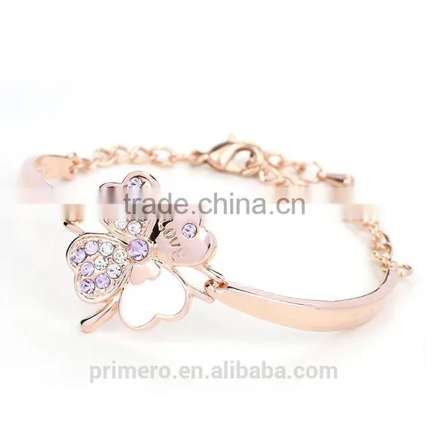 Fashion Jewelry Good Luck Clover Crystal Love Charm Bracelets Bangles for Women photo-3