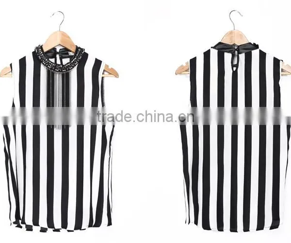 Black and White Striped Fashion Design Lady Blouse & Top Wholesale China photo-5