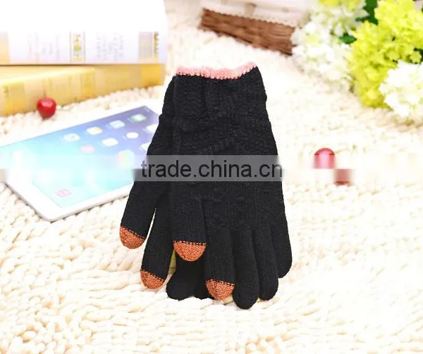 Crossbanding Woolen Yarn Touch Screen Gloves With Conductive Fiber Fingertips For Christmas 2015 photo-6