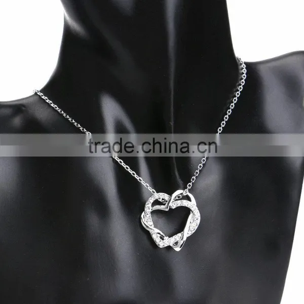 Fashion Jewellery Necklace Women 18k Gold Plated Austrian Crystal Rhinestone Zircon Chunky Double Heart Pendants photo-4