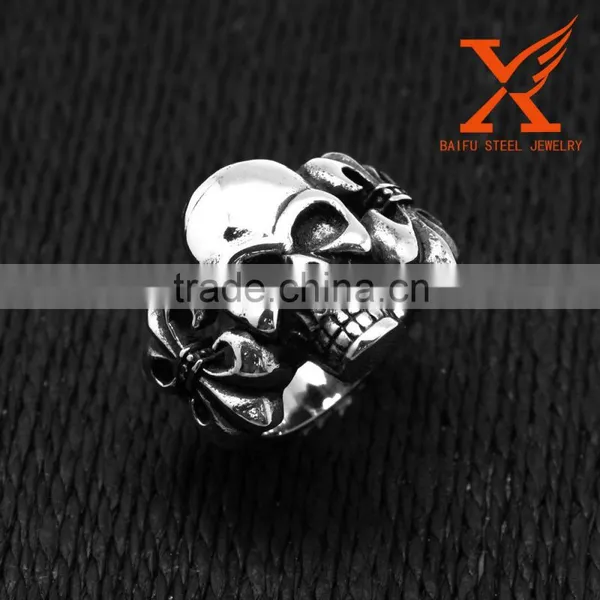 In Stock 2016 NEW Men's Punk Stainless Steel Ring Band Silver Black Skull Hand Bone Gothic Cheap Antique Jewellery Rings for Man