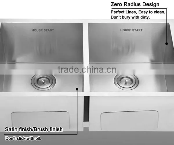 One Piece Wash Tank CUPC Certification SUS304 Handmade Kitchen Sink With Double Bowl Under Counter photo-2