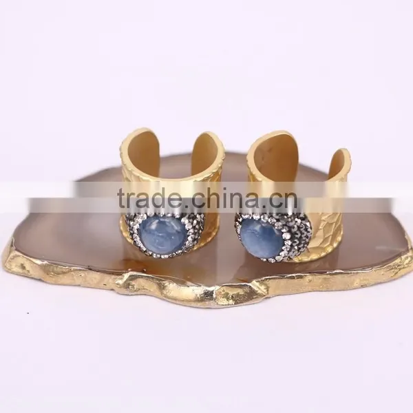 Natural Blue Agate Druzy Stone Rings, Gold Plated Gold Ping Brass Druzy Agate Ring, Charm Gem Stone Jewelry Finger Druzy Ring photo-5