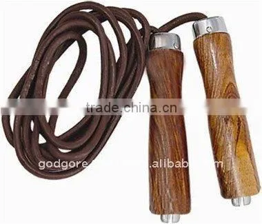 Body Building Wodden Handle Leather Sports Skipping Rope