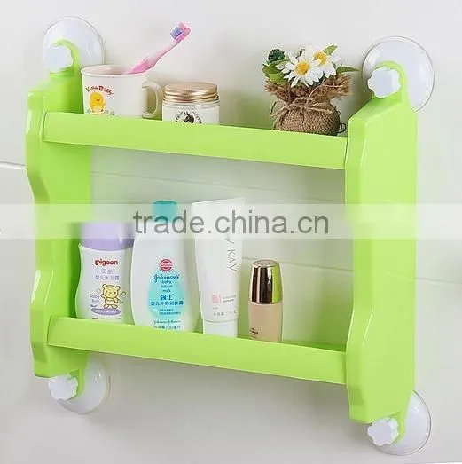 Plastic Two Layers Bathroom Storage Rack/kitchen Shelf With Strong Sucker photo-2