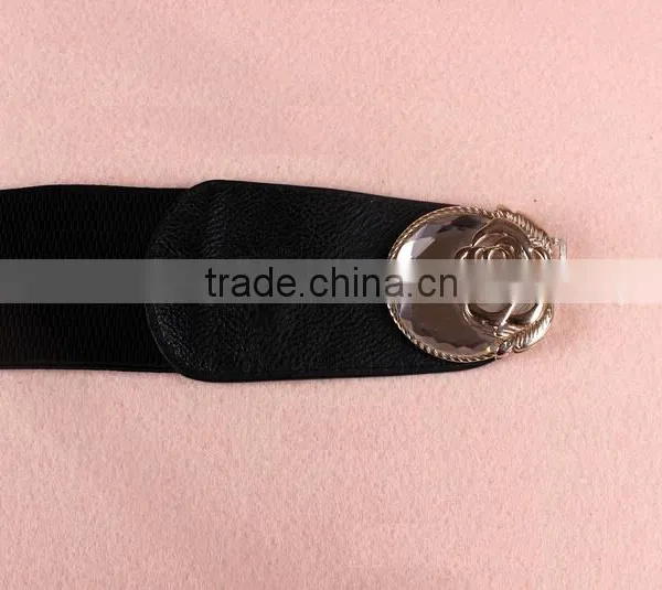 Wholesale Stone Inlaid Flower Pattern Buckle Sex Women Lady Wide PU Waist Belt photo-2