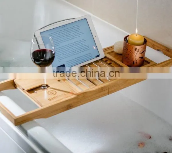 Bamboo Bathtub Caddy - Bathtub Tray - With Book Holder photo-2