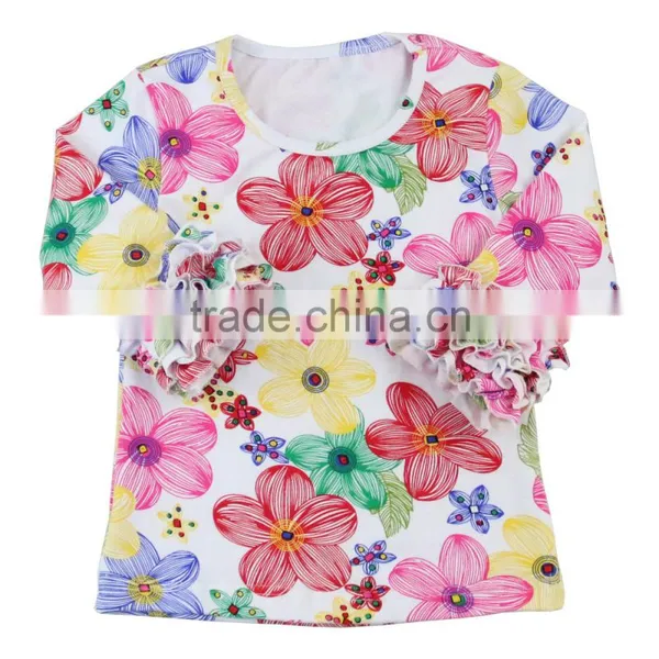 2017 Children Print 3/4 Sleeves Cotton Tops Icing Ruffle Girl Shirt Baby Shirt photo-2