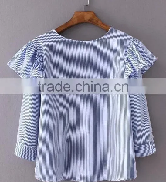 Runwaylover EY2388B 2017 New Style Ladies Fashion Falbala Stripe Blouse photo-5