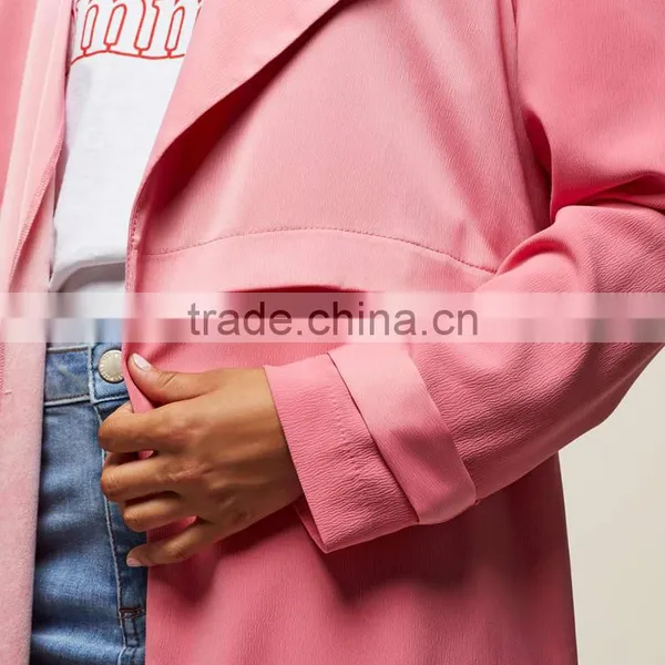 Lapel Collar Women's Long Windbreaker Latest Winter Autumn Pink Trench Coat photo-6