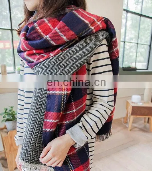 Plaid Cross Mixed Colors Women Winter Warmers Accessaries Woolen Scarves Shawls Women Fashion Scarves photo-3