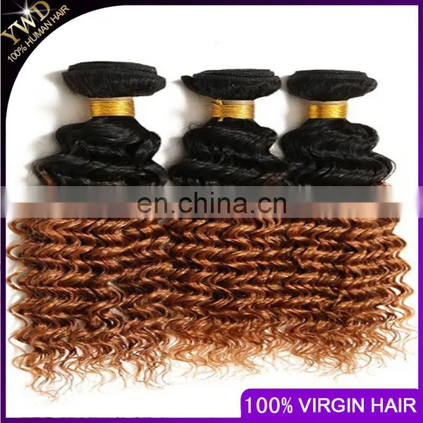 Ombre Hair Extensions Brazilian Virgin Hair Deep Curly 3Pcs Brazilian Ombre Curly T1B/30 Hair Extension Dropship 10-26INCH photo-6