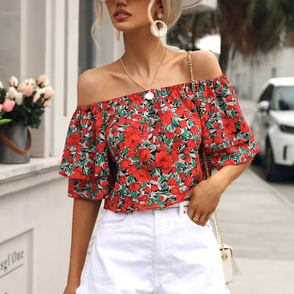 New One-shoulder Print Top photo-2