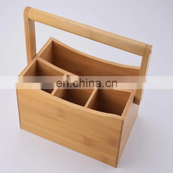 Bamboo Cutlery Holder Kitchen Bamboo Utensil Caddy 4 Compartment Flatware Storage Holder With Handle Kitchen & Tabletop photo-5