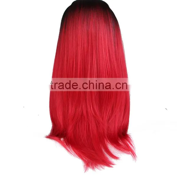 Long Style Synthetic Wig 1b Red# Straight Hair Lace Front Wig photo-4