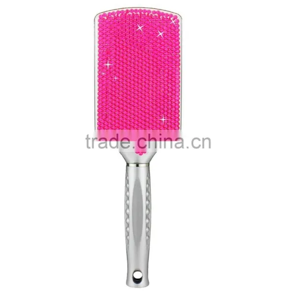 Women's Handcrafted Bling Bling Rhinestones Massaging Paddle Hair Brush Silver/Rose Red photo-4