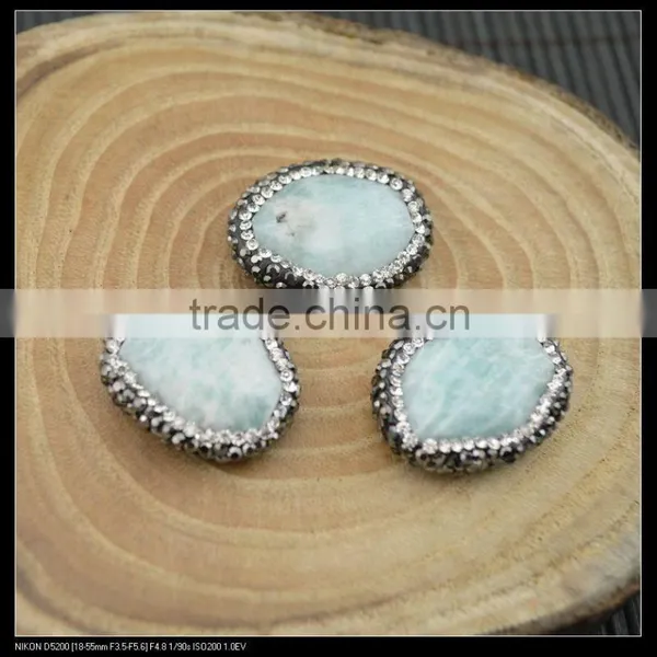 Wholesale LFD-0034B Druzy Aqua Amazonite Stone Pave Rhinestone Crystal Connector Beads For Making Bracelet photo-2