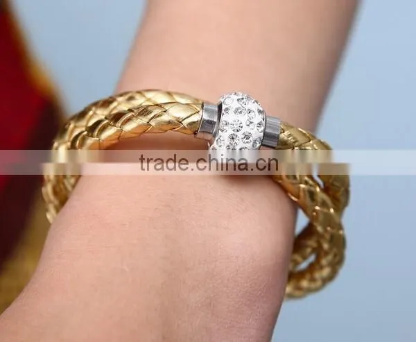 2014 Leather Bracelet, Crystal Rhinestone Bracelet, Leather Rhinestone Bracelet, Genuine Leather Womens Magnetic Bracelet photo-6
