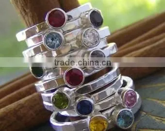 Stackable Initial Rings and Stack Birthstone Rings. Mothers Rings in a Set Stackable Silver Rings photo-3