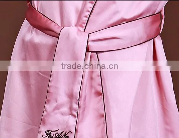 2016 New Summer Ladies Sexy Pajamas Bathrobe Nightgown Women's Long Sleeve Silk Bathrobe Sleep Robe Smooth Lady's Robes photo-3