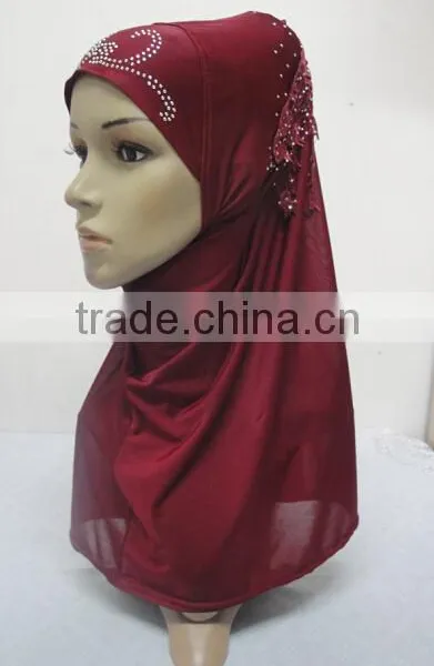 H309 Latest Instant Hijab With Lace Fringes and Rhinestones,muslim Scarf photo-3