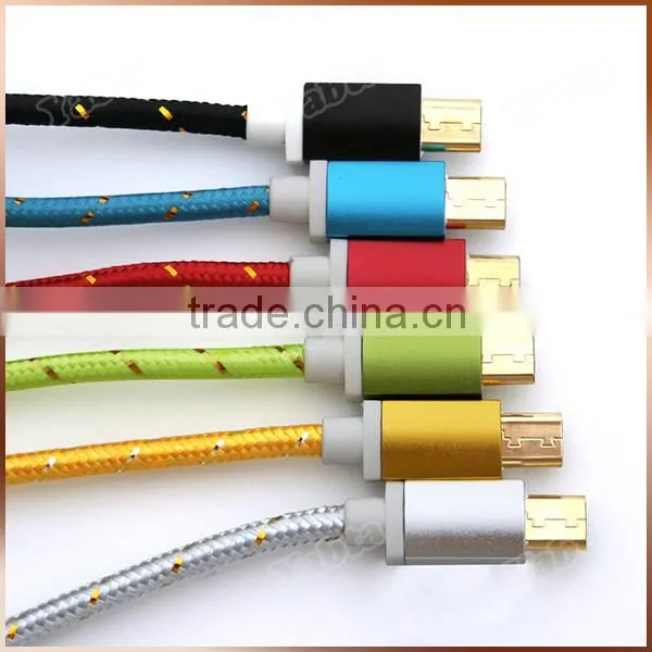 Aluminum Shell 5 Pin Micro Data Cable Nylon Braided USB Cord 1.5M