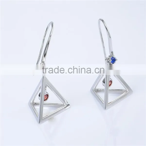 2016 New Trending Designs Bezel Setting Red And Blue Cz Dangle Earing photo-3
