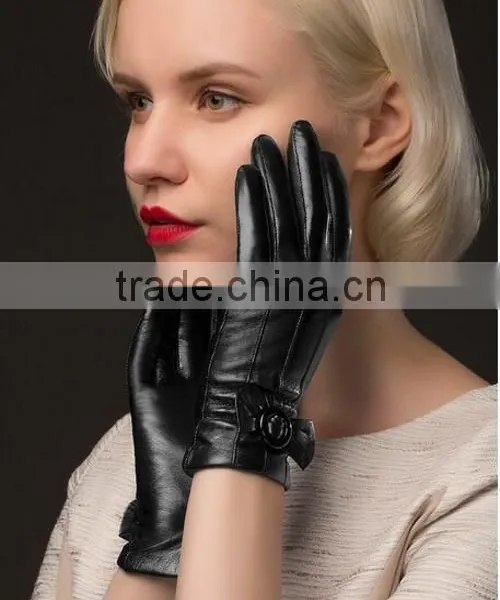 Custom Black Genuine Leather Gloves Girls Genuine Leather Gloves photo-2