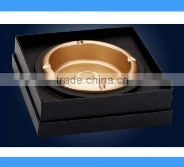 DCA009115G Golden Color Stainless Steel Table Ashtray With Leather Wrapped, Round Metal Ashtray With Leather photo-2